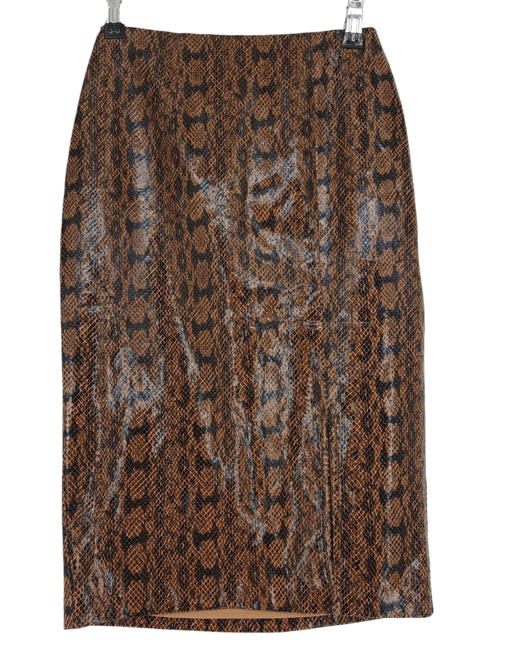 Express Straight Pencil Midi Skirt Brown Black Snakeskin Print Lined Zip 00 - Picture 1 of 7